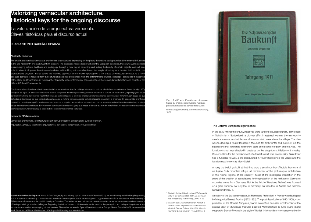 Valorizing Vernacular Architecture. Historical Keys for the Ongoing Discourse La Valorización De La Arquitectura Vernácula