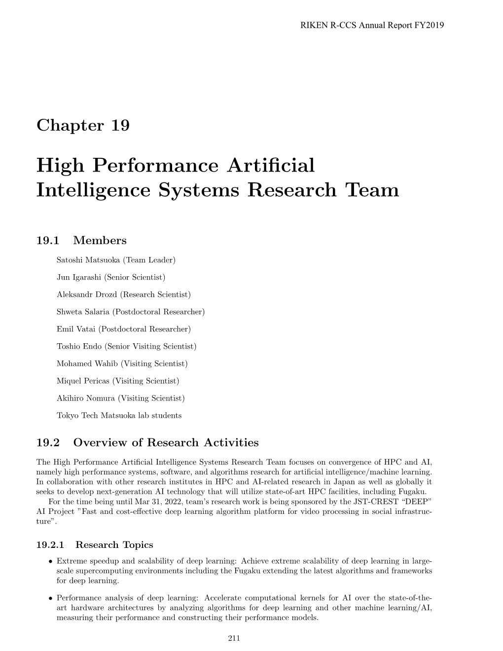 High Performance Artificial Intelligence Systems Research Team