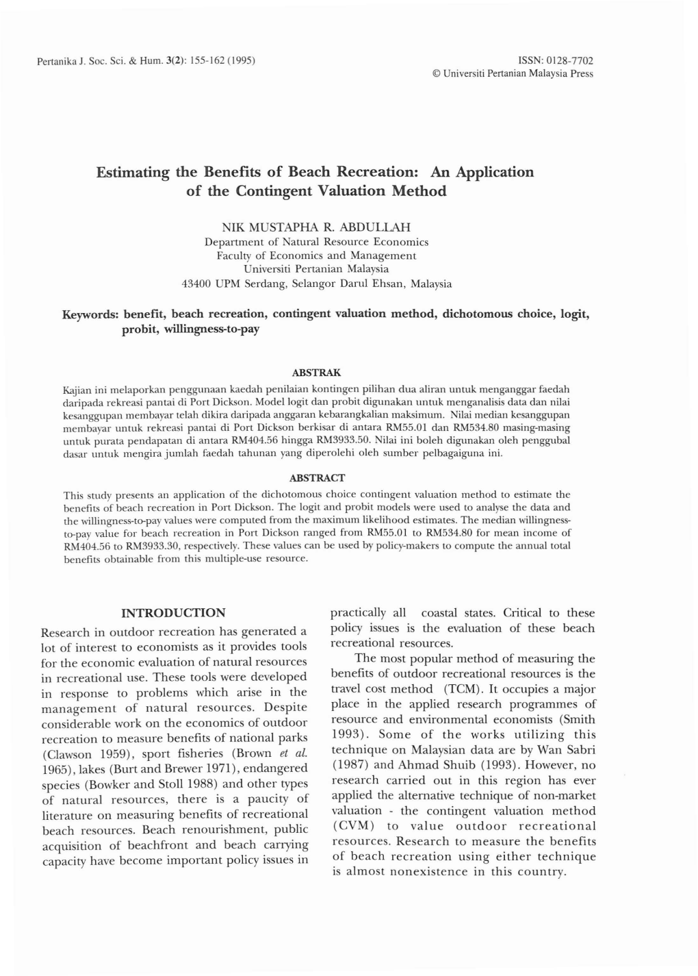 An Application of the Contingent Valuation Method