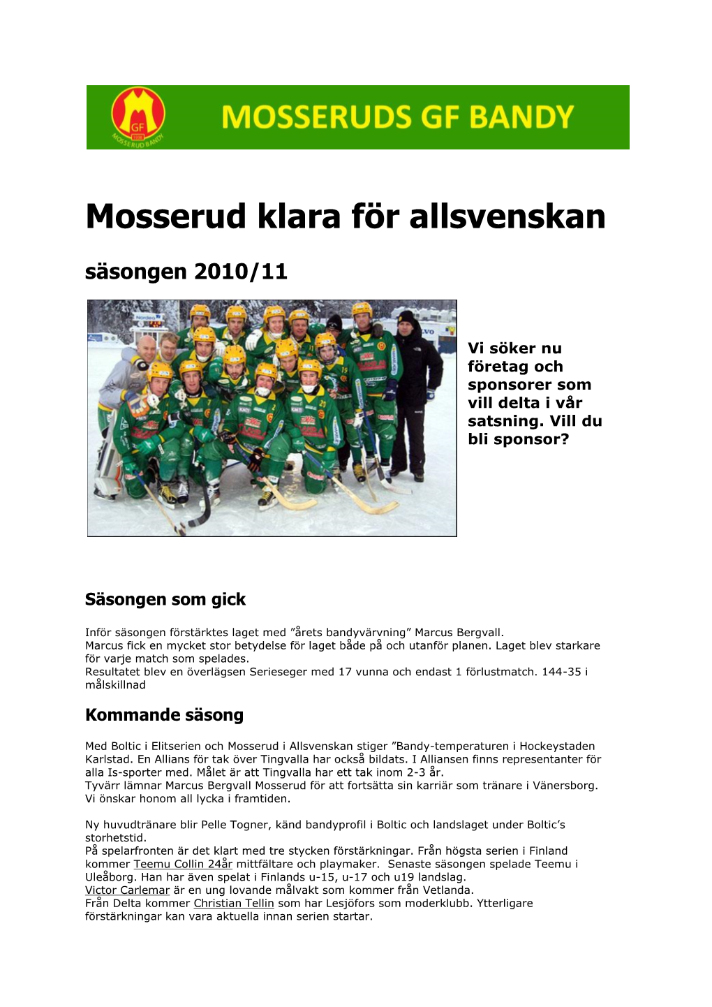Mosserud Klara För Allsvenskan Säsongen 2010/11