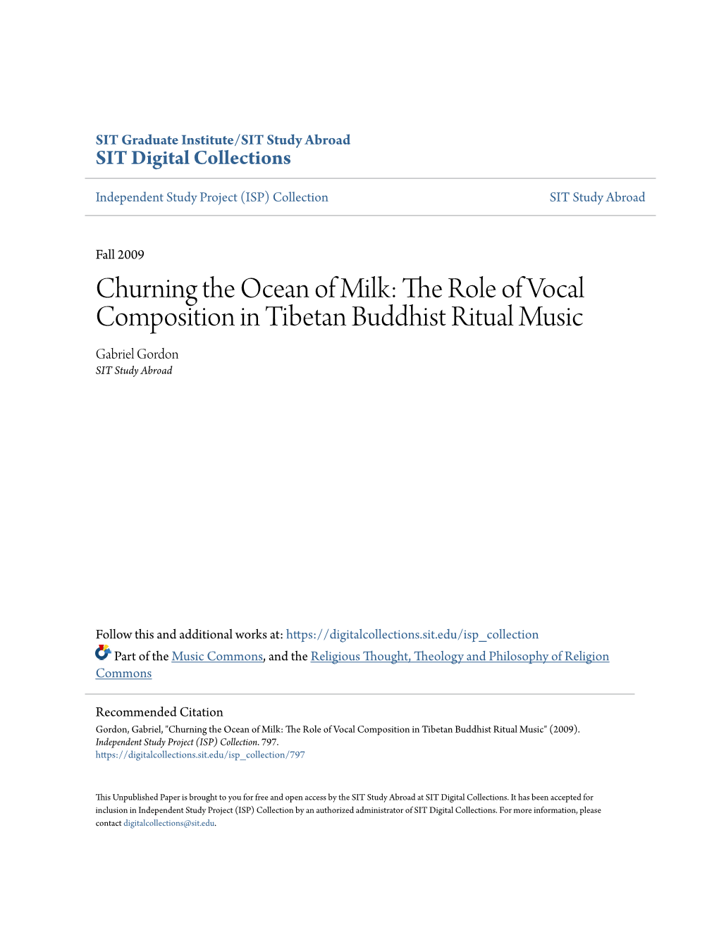 The Role of Vocal Composition in Tibetan Buddhist Ritual Music Gabriel Gordon SIT Study Abroad