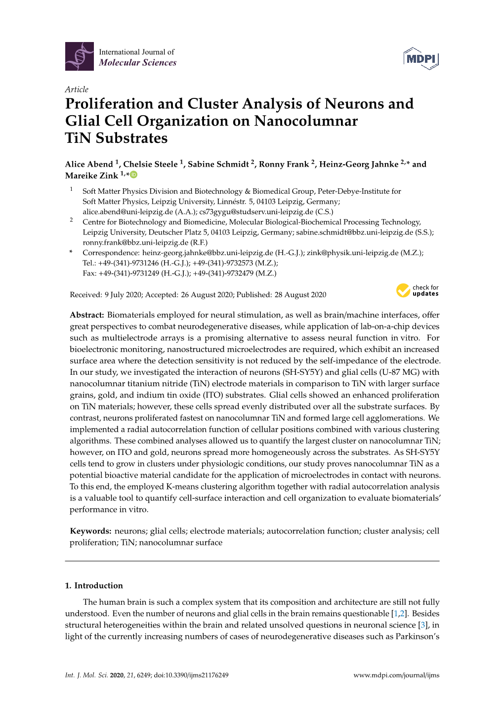 Proliferation and Cluster Analysis of Neurons and Glial Cell Organization on Nanocolumnar Tin Substrates