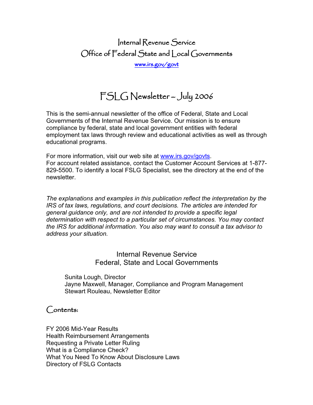 FSLG Newsletter – July 2006