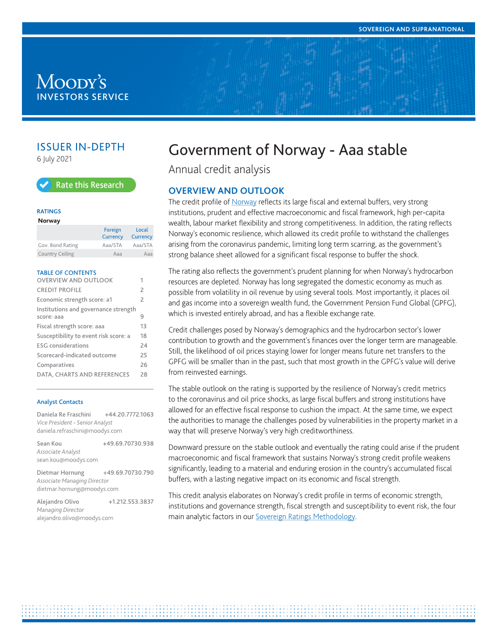 Government of Norway - Aaa Stable 6 July 2021 Annual Credit Analysis