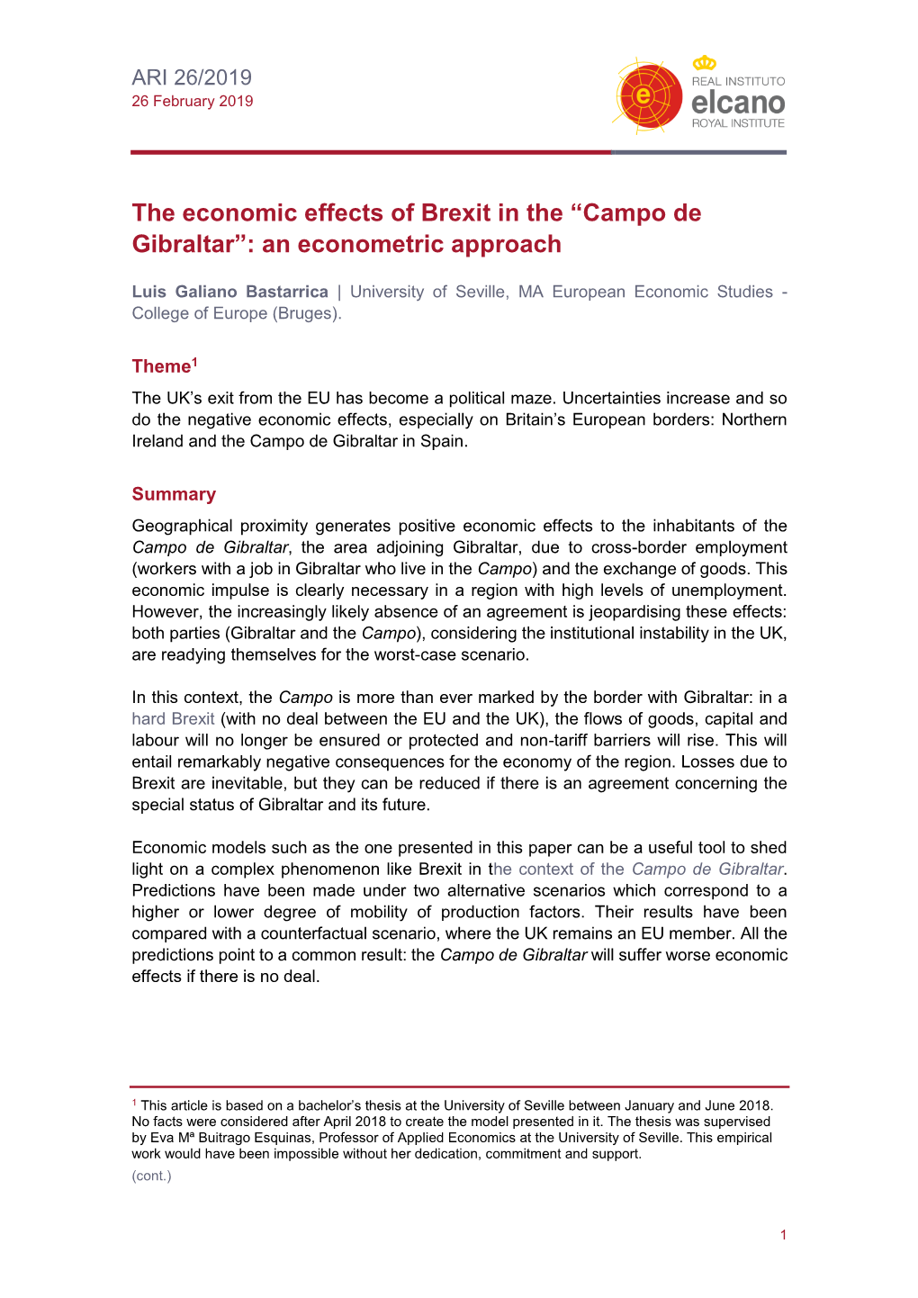 The Economic Effects of Brexit in the “Campo De Gibraltar”: an Econometric Approach