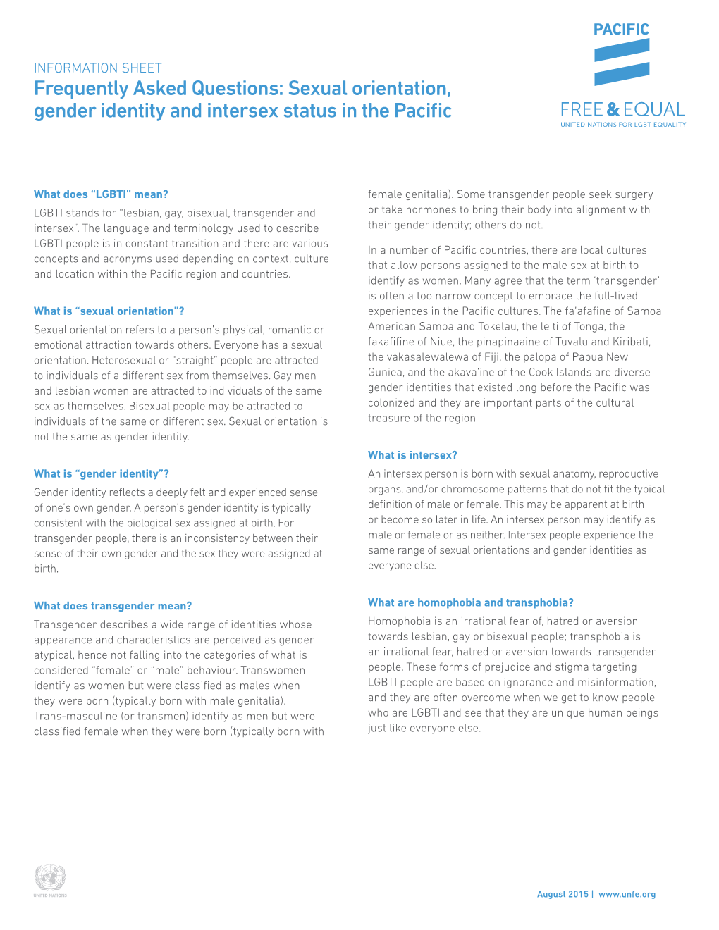 Sexual Orientation, Gender Identity and Intersex Status in the Pacific