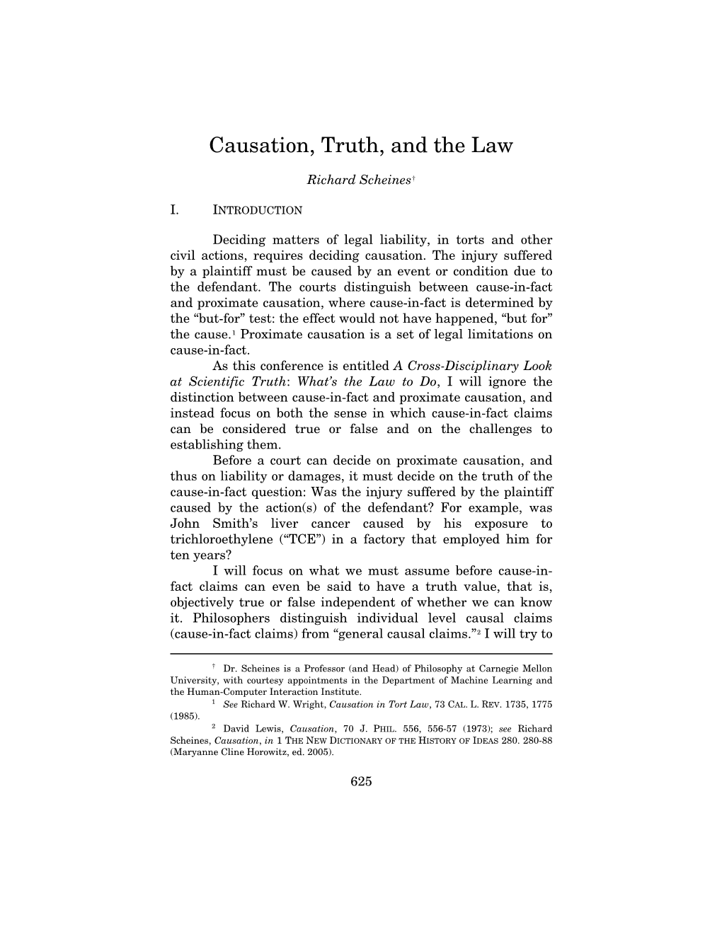 Causation, Truth, and the Law