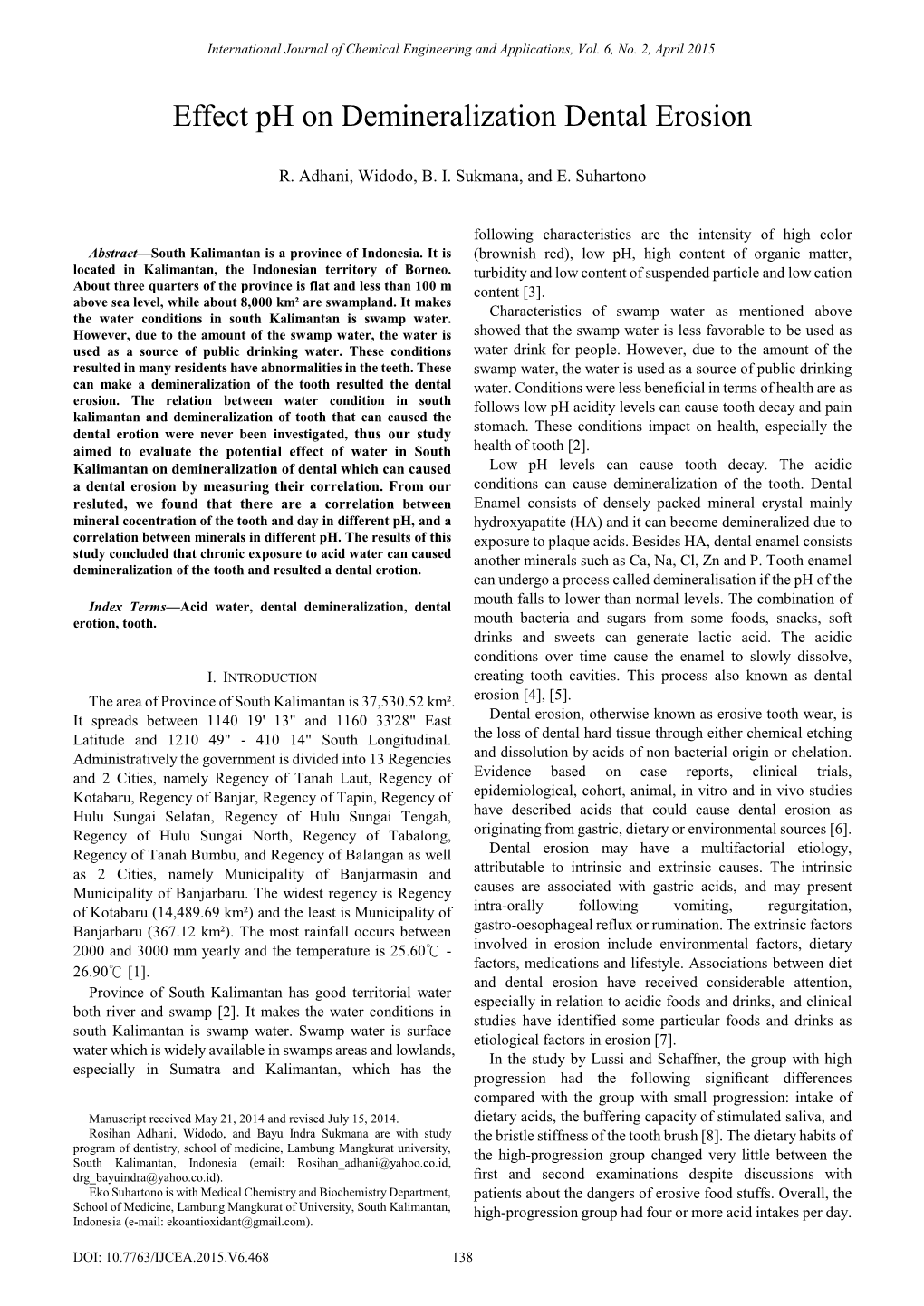 Effect Ph on Demineralization Dental Erosion