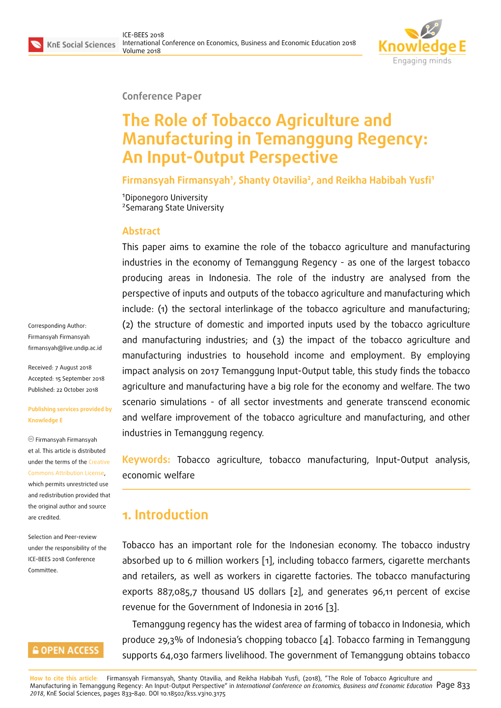 The Role of Tobacco Agriculture and Manufacturing In