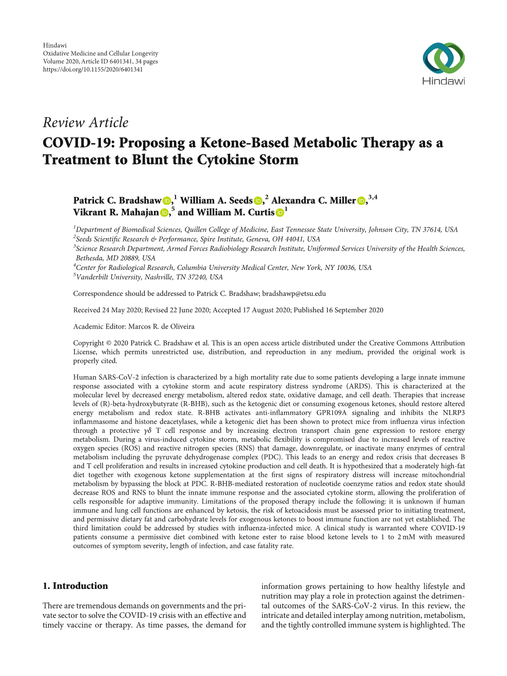 COVID-19: Proposing a Ketone-Based Metabolic Therapy As a Treatment to Blunt the Cytokine Storm