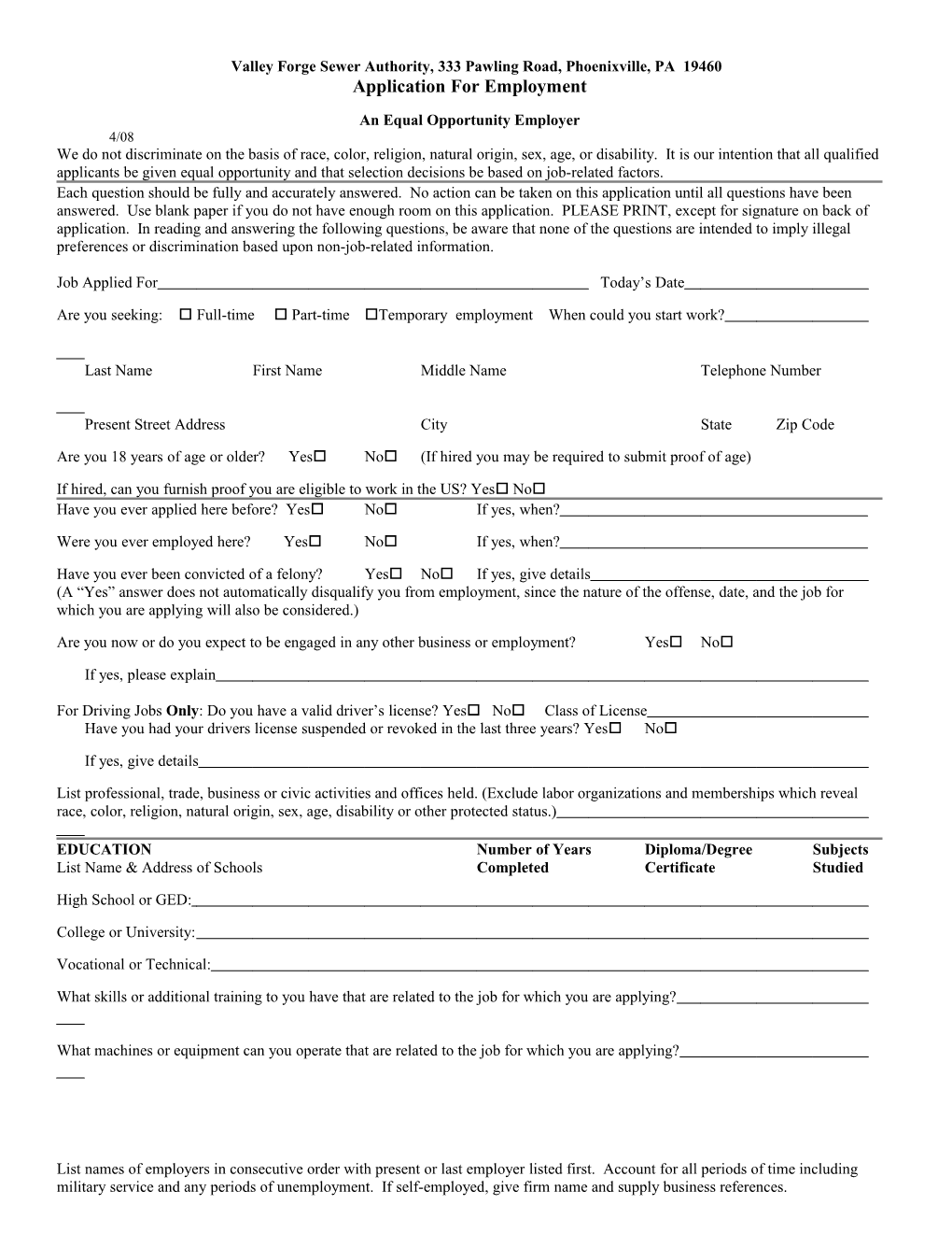 Application for Employment s74