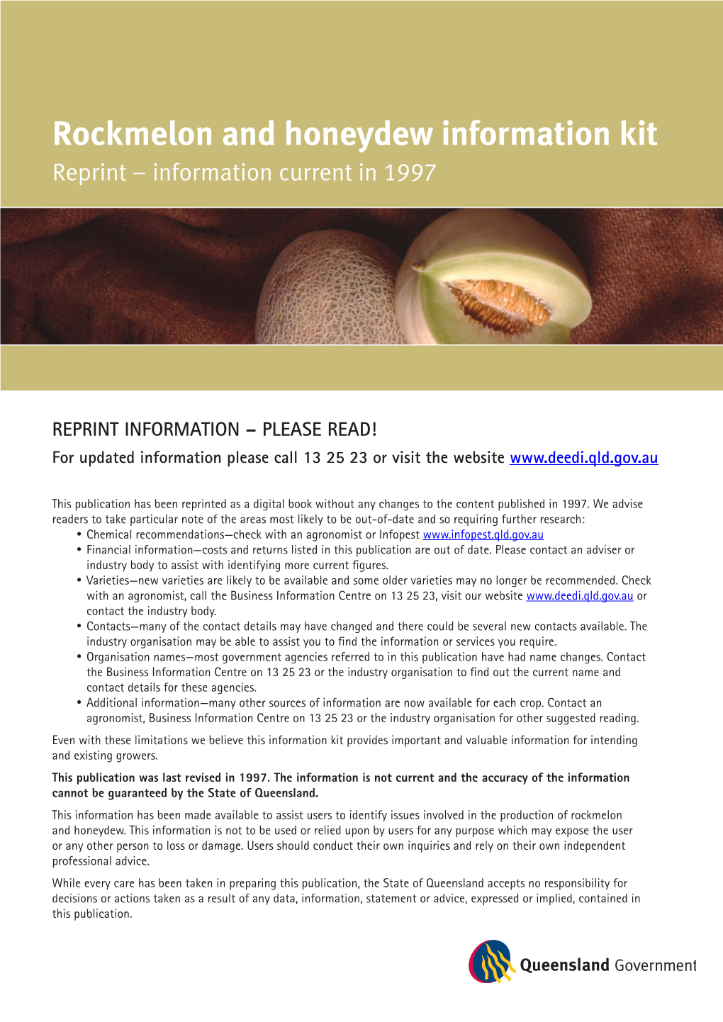 Rockmelon and Honeydew Information Kit Reprint – Information Current in 1997