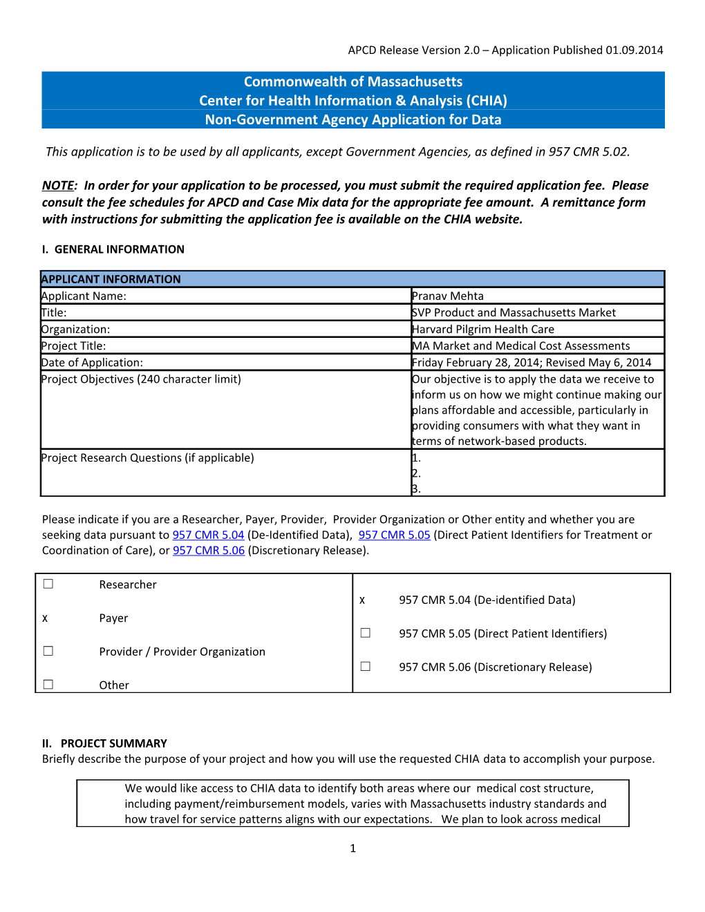 APCD Release Version 2.0 Application Published 01.09.2014