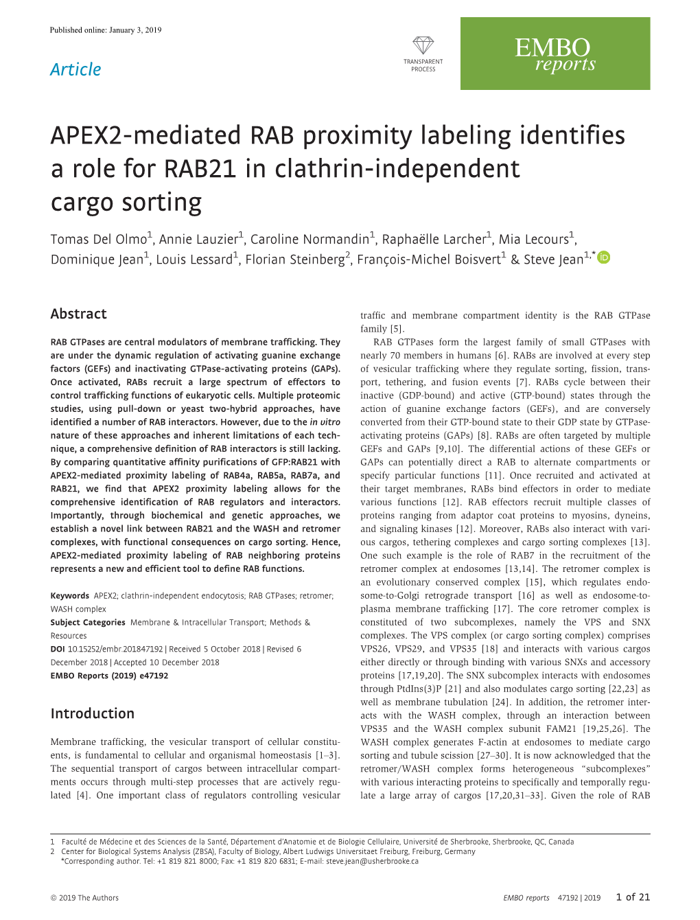 APEX2‐Mediated RAB Proximity Labeling Identifies a Role for RAB21