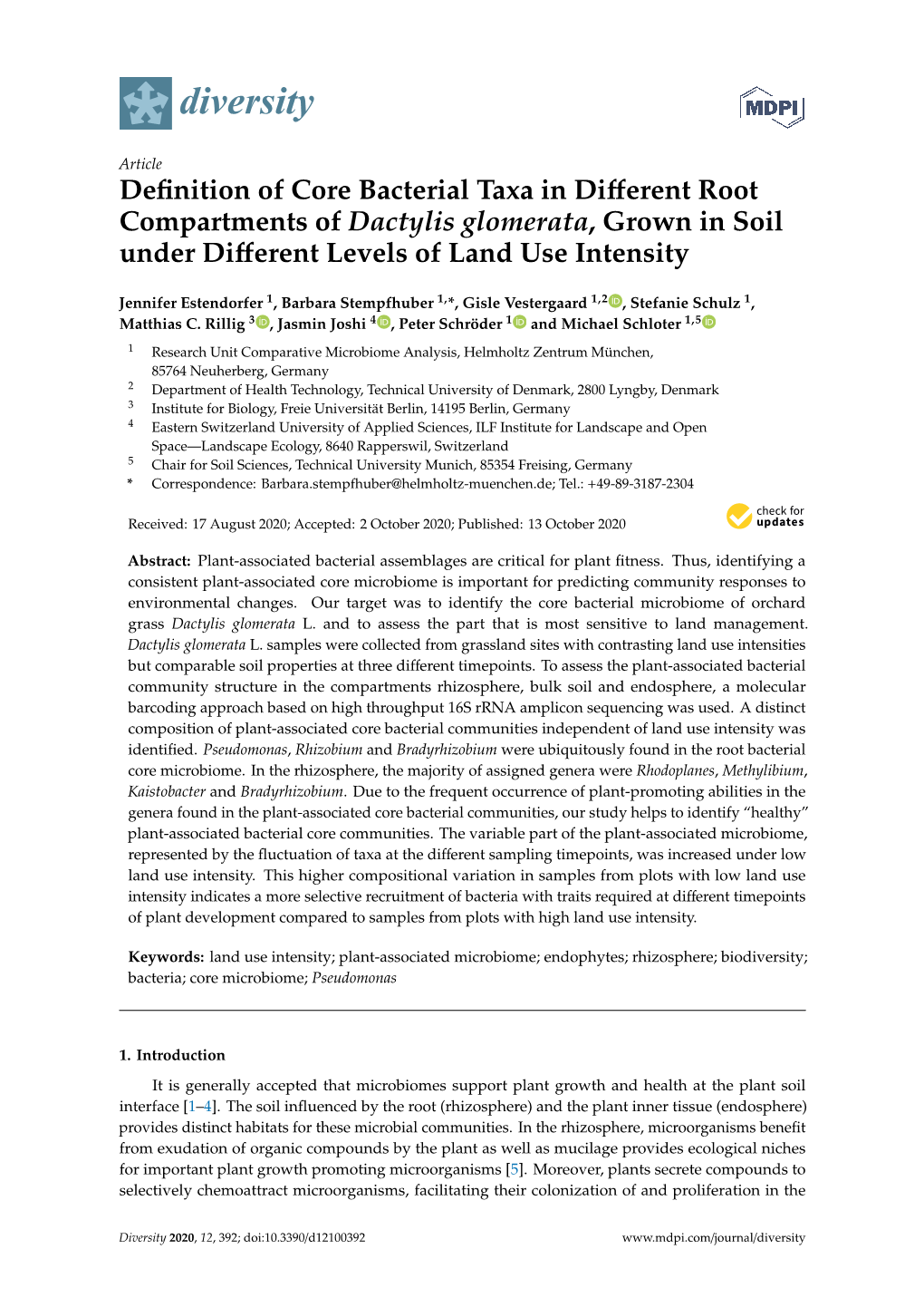 Definition of Core Bacterial Taxa in Different Root Compartments Of