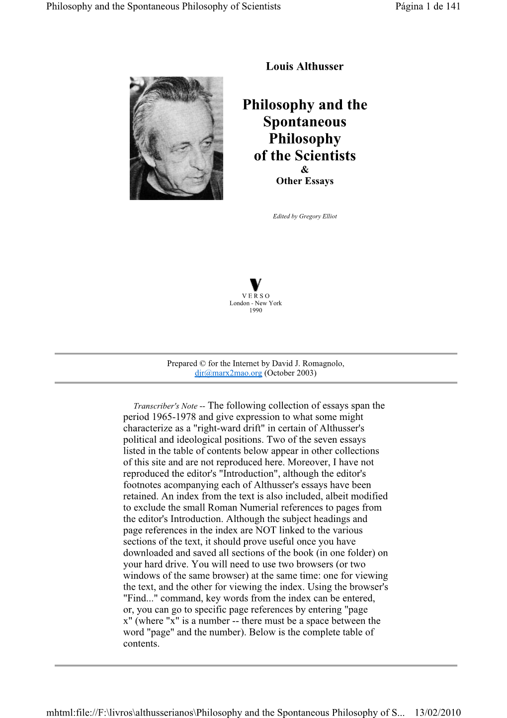 Philosophy and the Spontaneous Philosophy of Scientists Página 1 De 141