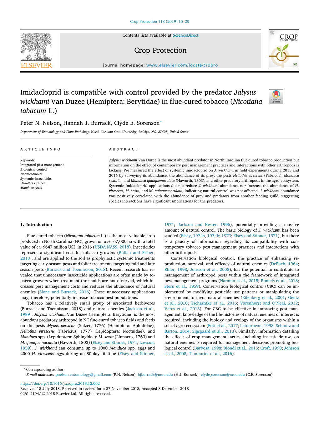 Imidacloprid Is Compatible with Control Provided by the Predator Jalysus