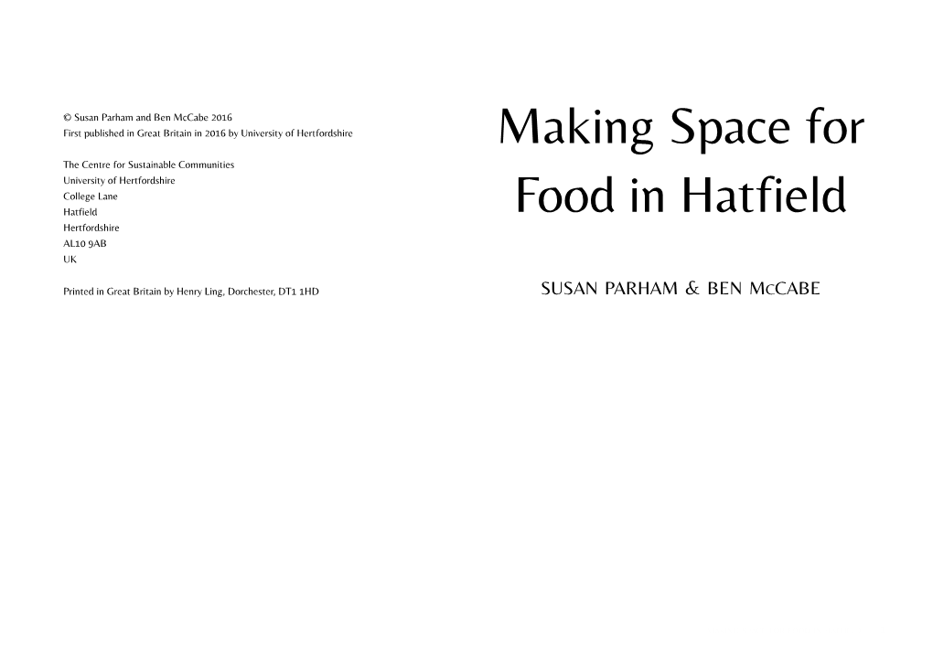 Making Space for Food in Hatfield — 1 Contents