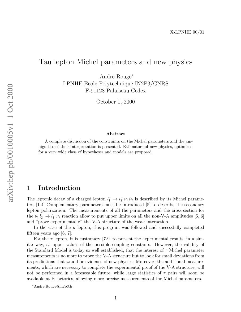 Tau Lepton Michel Parameters and New Physics