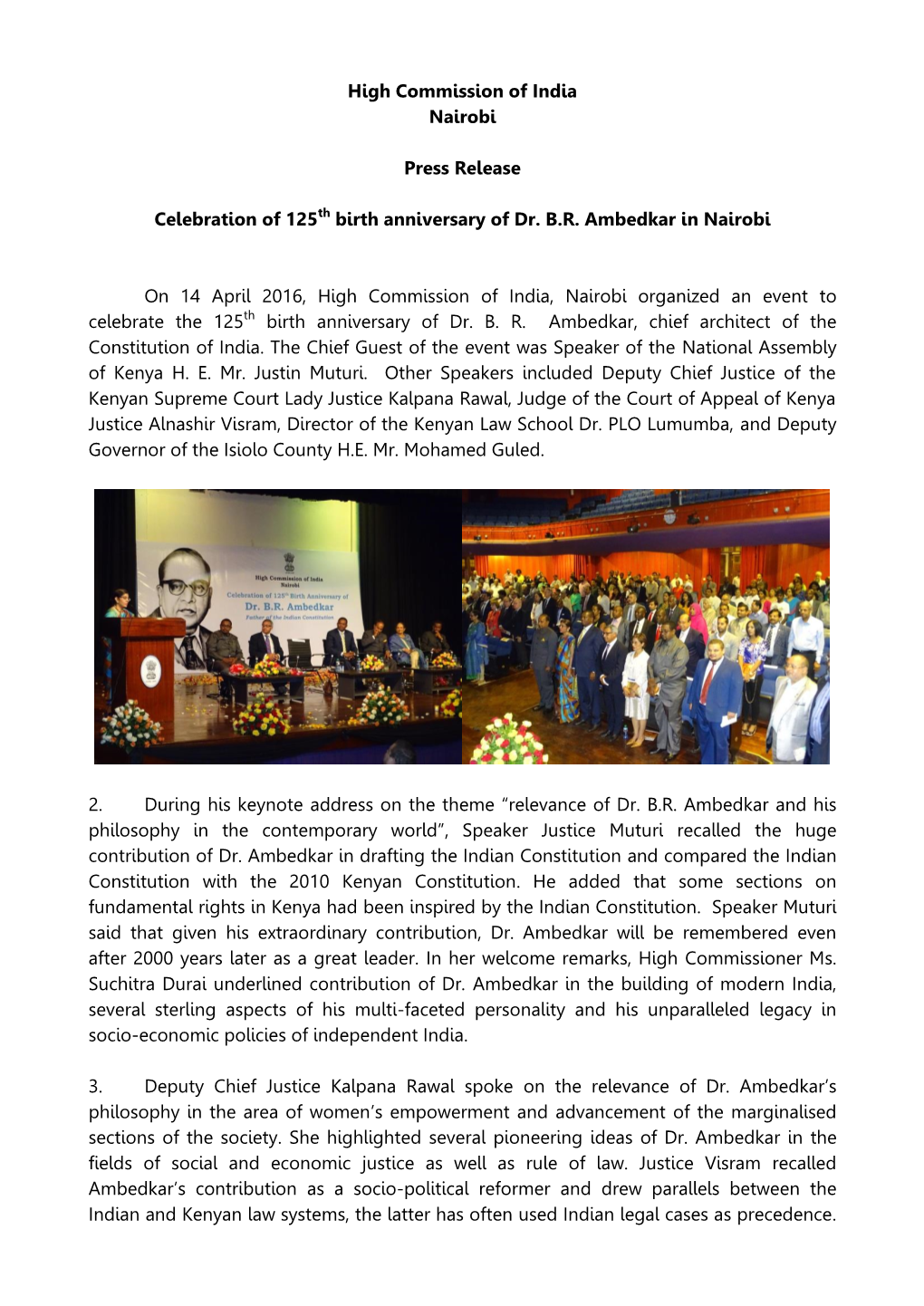 Celebration of 125Th Birth Anniversary of Dr. B.R. Ambedkar in Nairobi