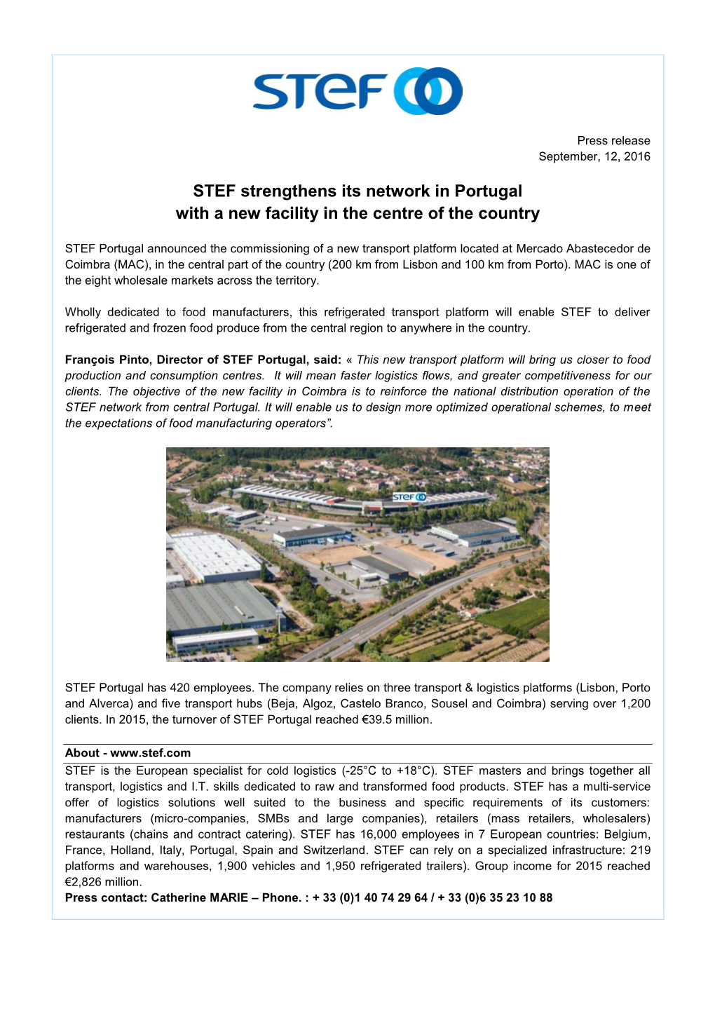 STEF Strengthens Its Network in Portugal with a New Facility in the Centre of the Country
