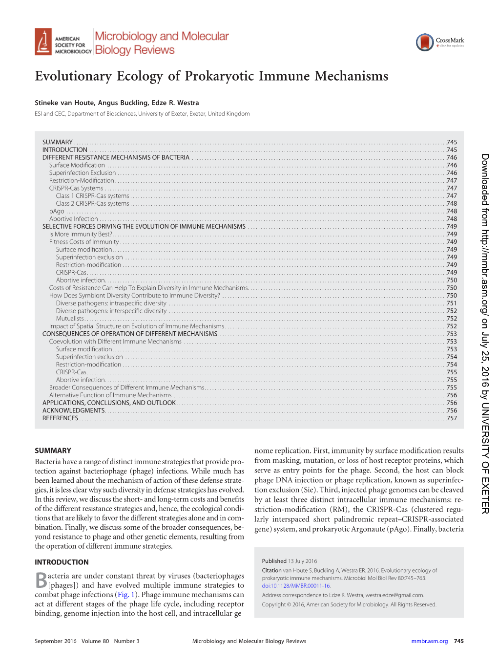 Evolutionary Ecology of Prokaryotic Immune Mechanisms