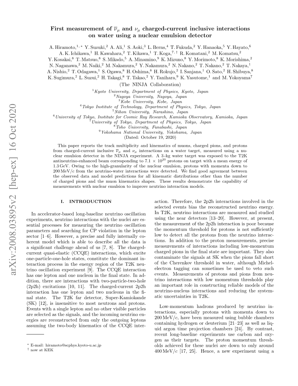 Arxiv:2008.03895V2 [Hep-Ex] 16 Oct 2020 Has One Lepton and One Nucleon in the ﬁnal State