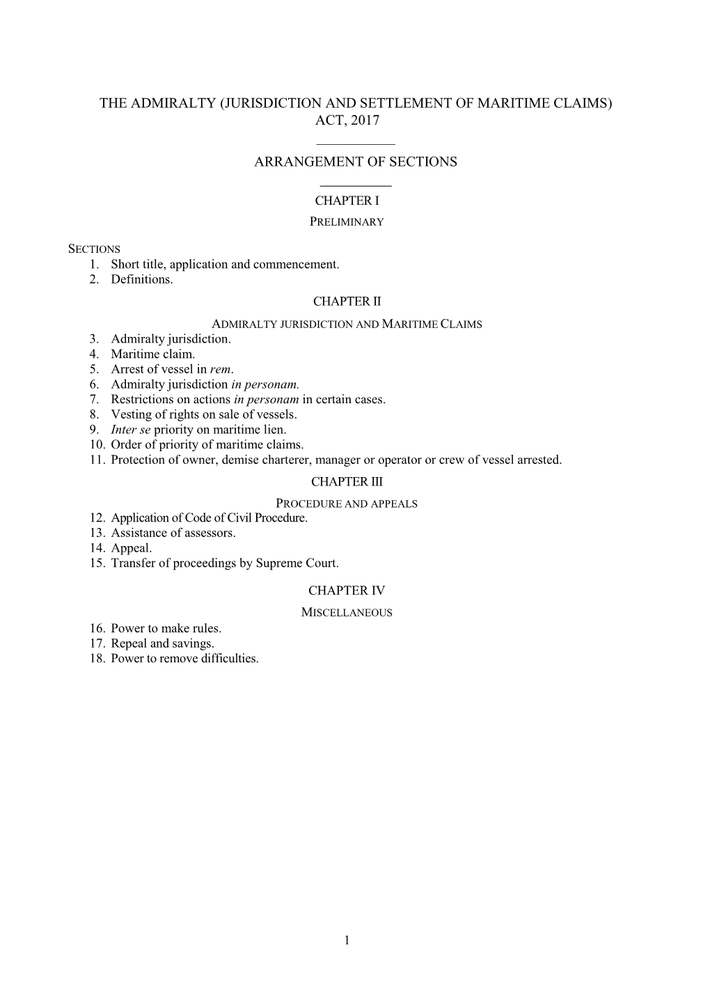 Act, 2017 ______Arrangement of Sections ______Chapter I Preliminary