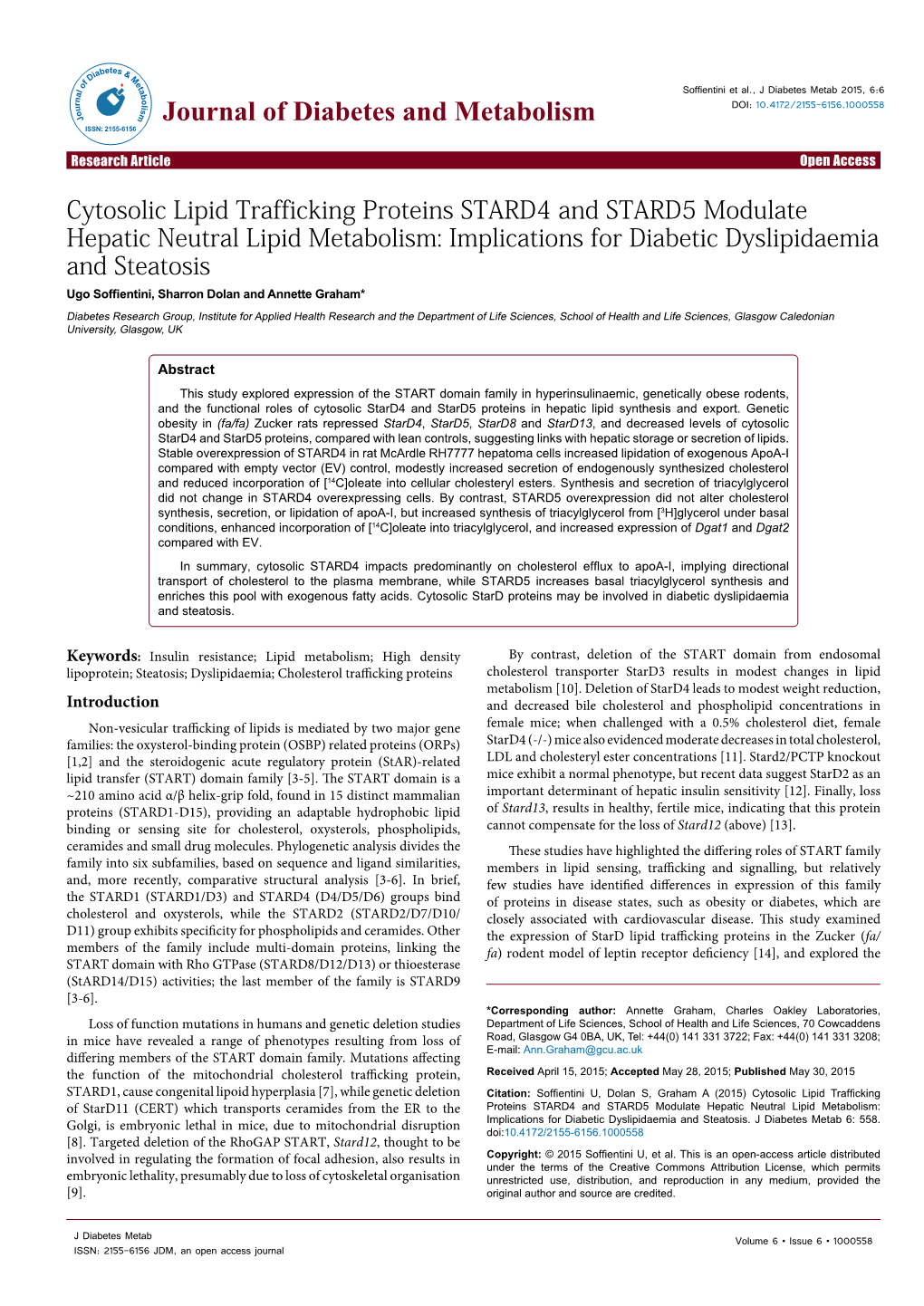 Cytosolic Lipid Trafficking Proteins STARD4 and STARD5 Modulate Hepatic Neutral Lipid Metabolism