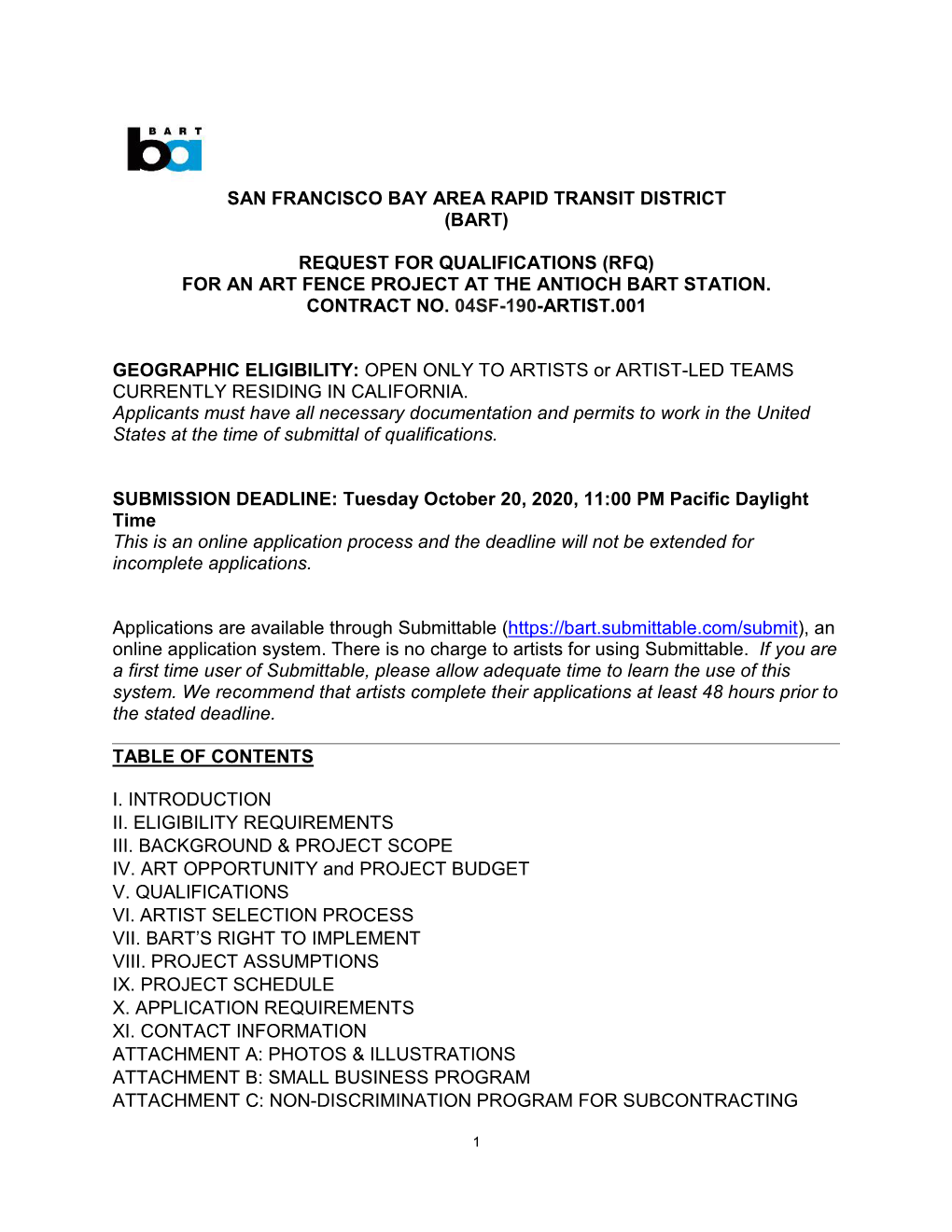 Rfq) for an Art Fence Project at the Antioch Bart Station