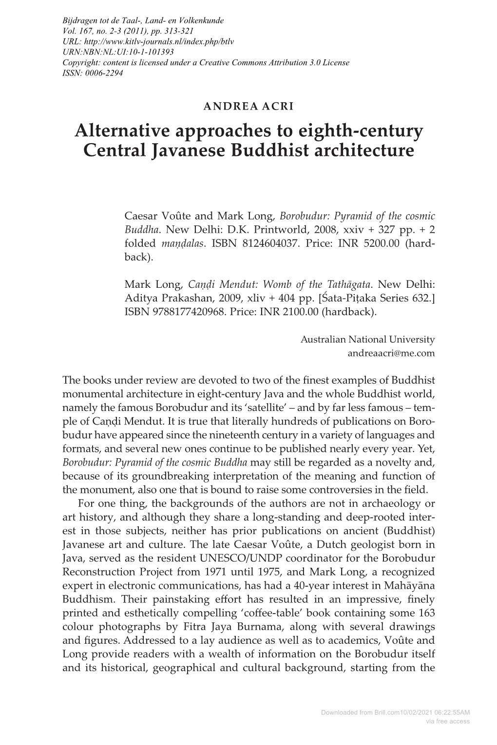 Alternative Approaches to Eighth-Century Central Javanese Buddhist Architecture