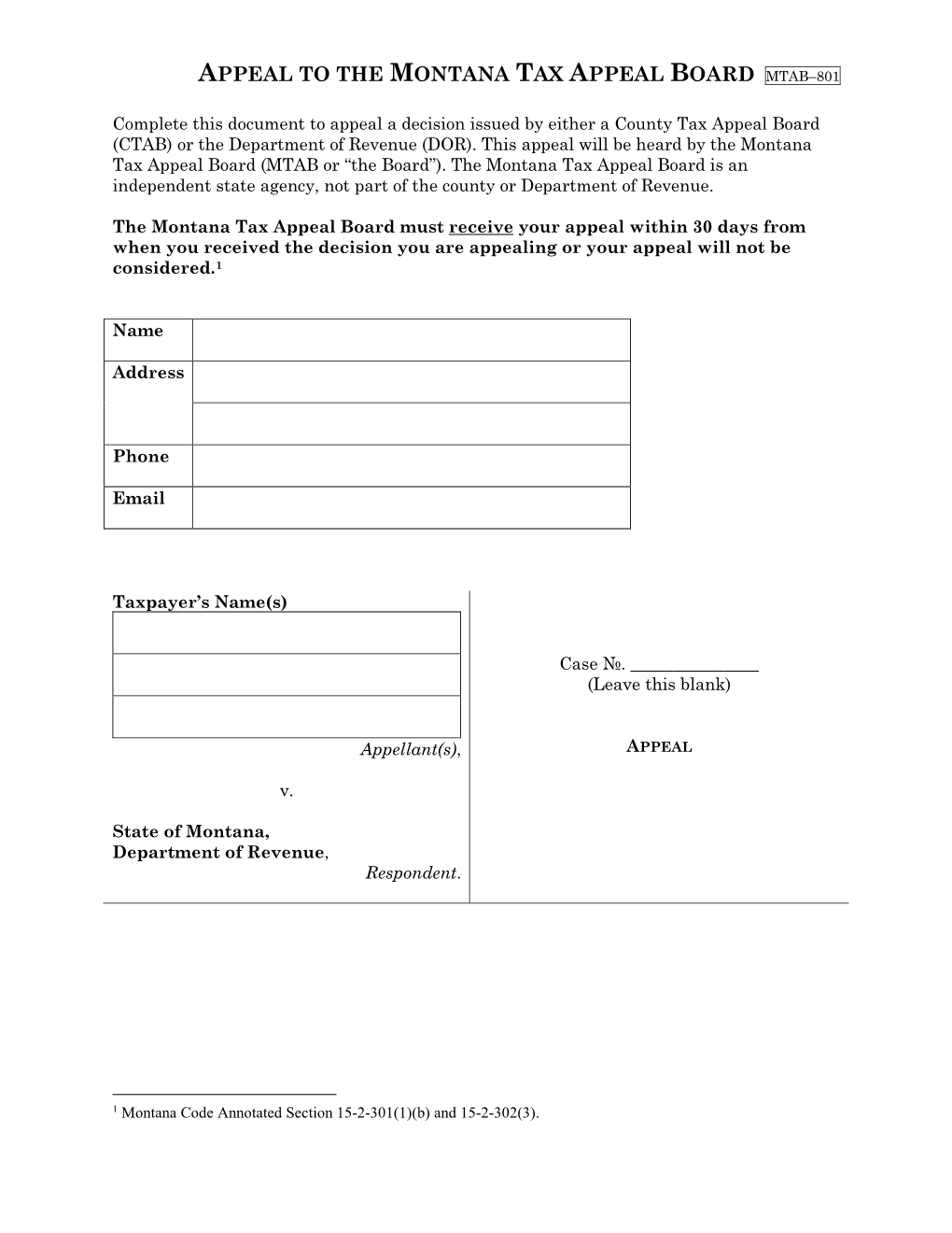 Appeal to MTAB Form