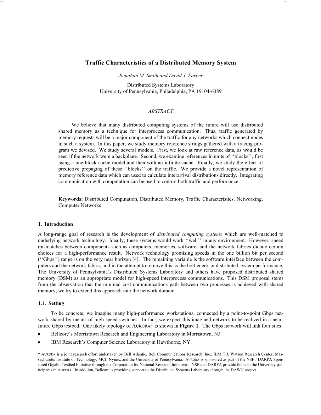 Traffic Characteristics of a Distributed Memory System