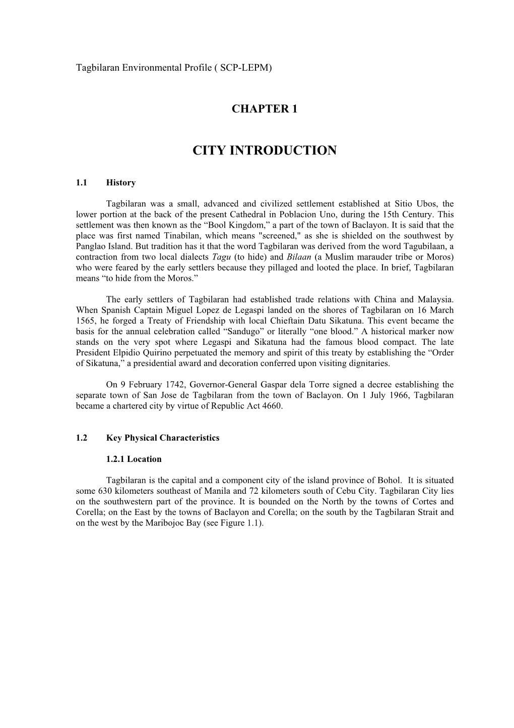 Tagbilaran Environmental Profile ( SCP-LEPM)