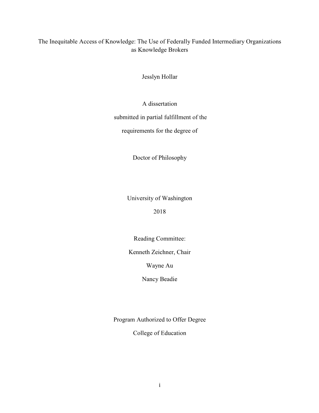 The Inequitable Access of Knowledge: the Use of Federally Funded Intermediary Organizations As Knowledge Brokers