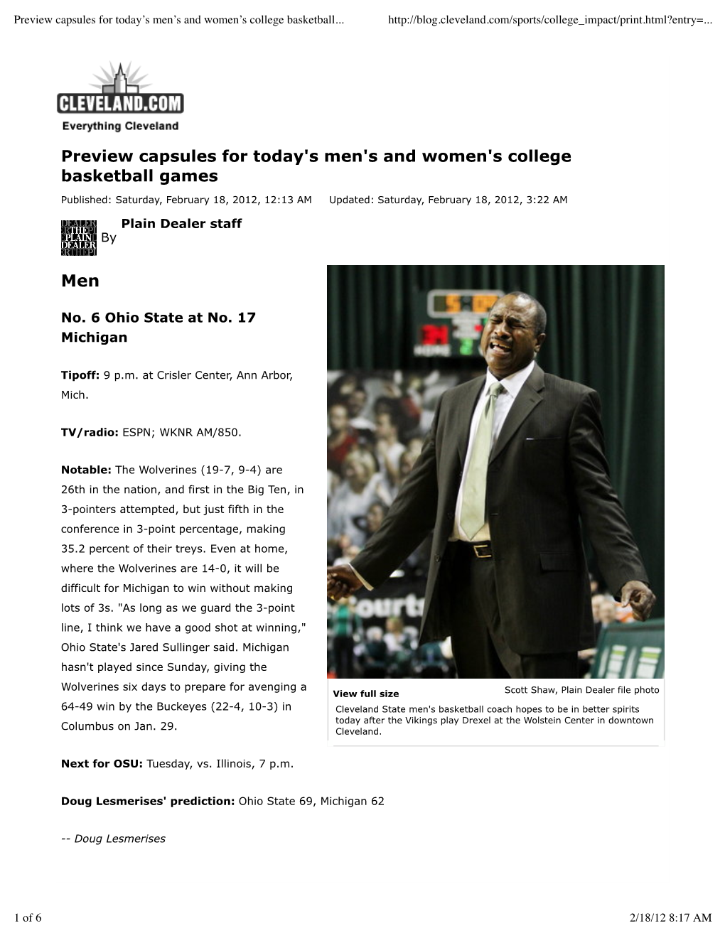 Preview Capsules for Today's Men's and Women's College Basketball Games