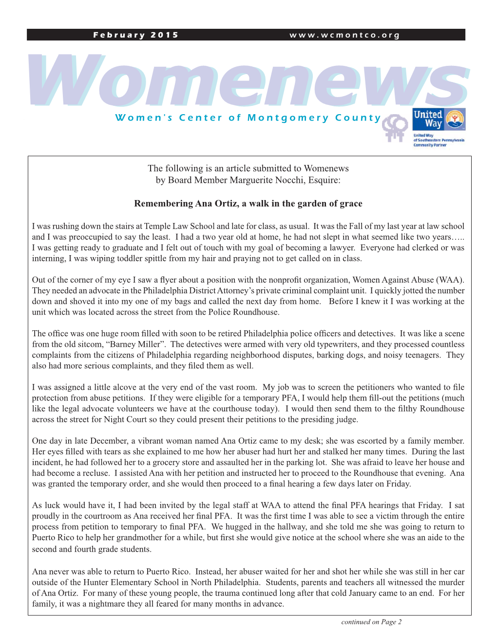 Women's Center of Montgomery County the Following Is an Article