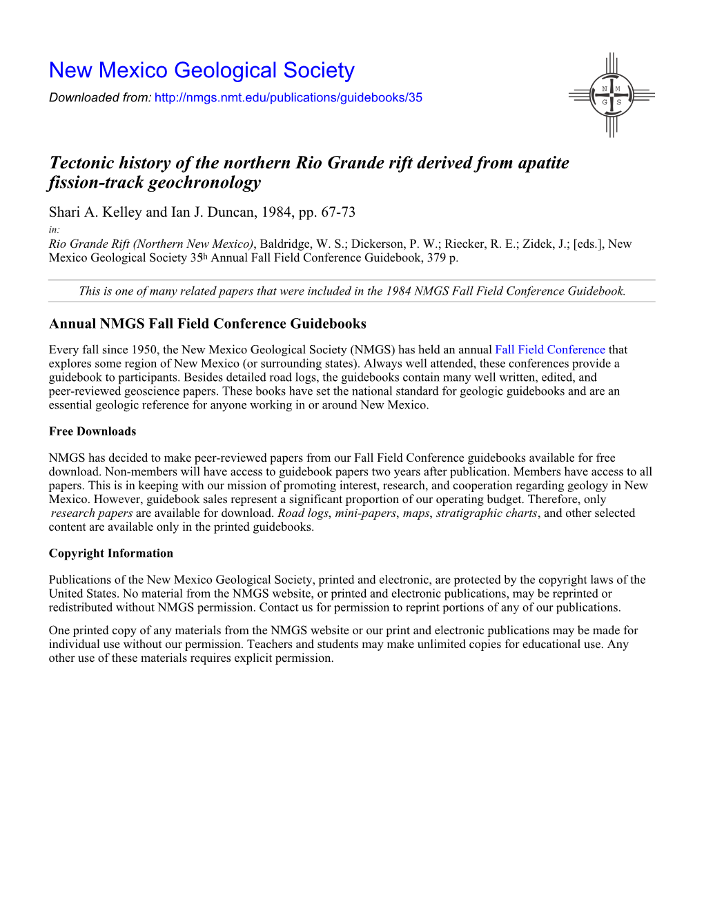 Tectonic History of the Northern Rio Grande Rift Derived from Apatite Fission-Track Geochronology Shari A