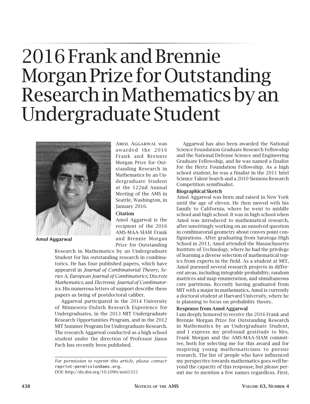 2016 Frank and Brennie Morgan Prize for Outstanding Research in Mathematics by an Undergraduate Student