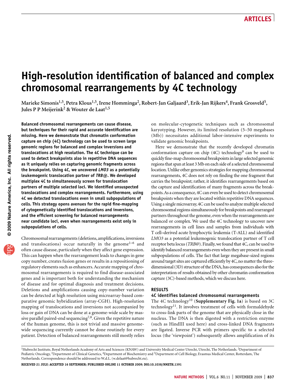 High-Resolution Identification of Balanced and Complex Chromosomal Rearrangements by 4C Technology