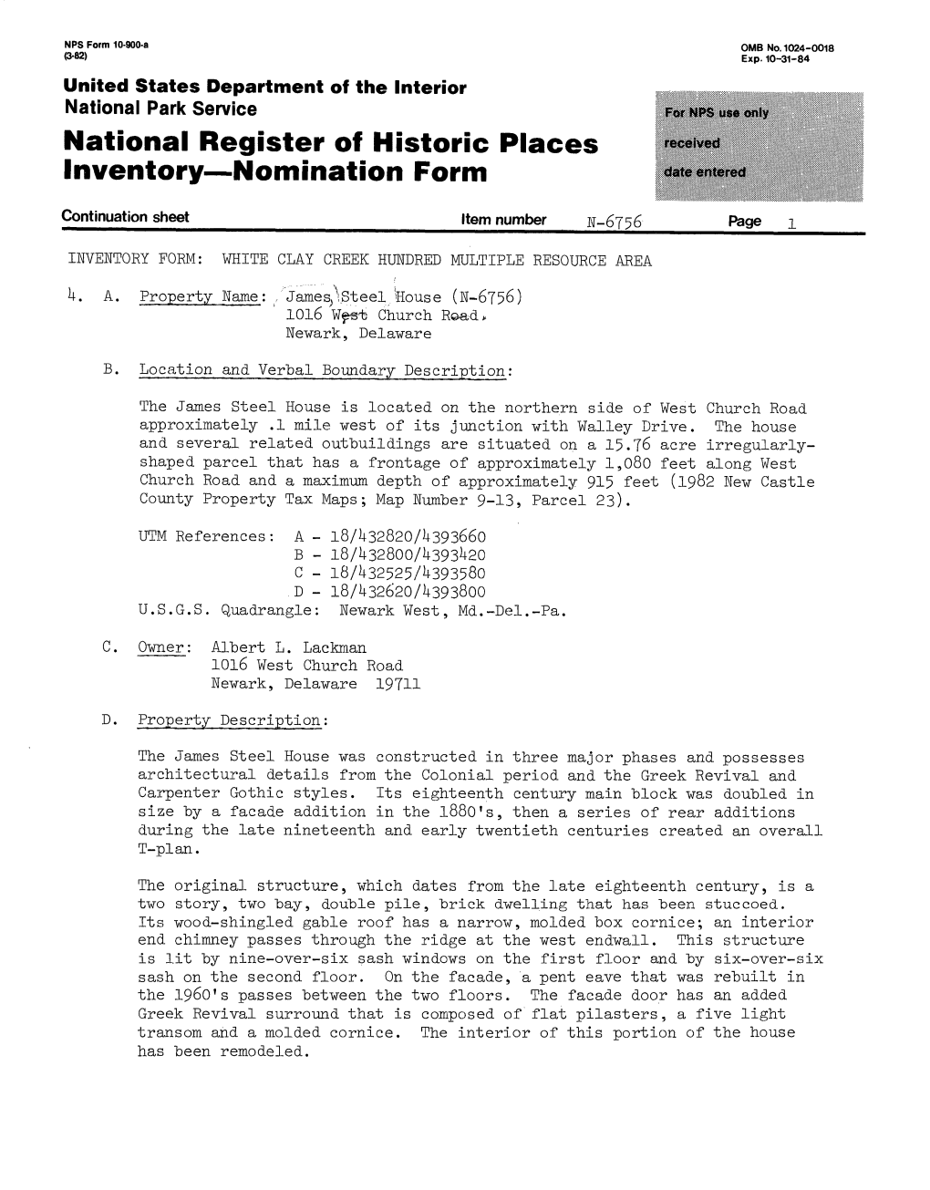 National Register of Historic Places Inventory Nomination Form