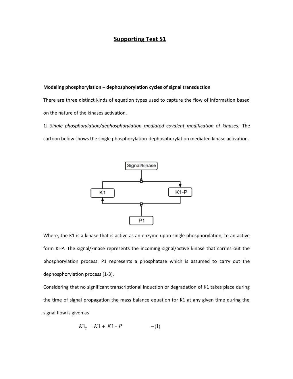 Modeling Phosphorylation Dephosphorylation Cycles of Signal Transduction