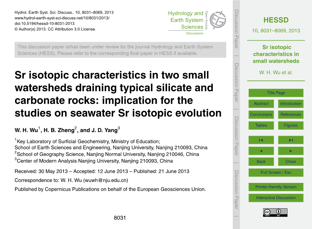 Sr Isotopic Characteristics in Two Small Watersheds Draining Typical