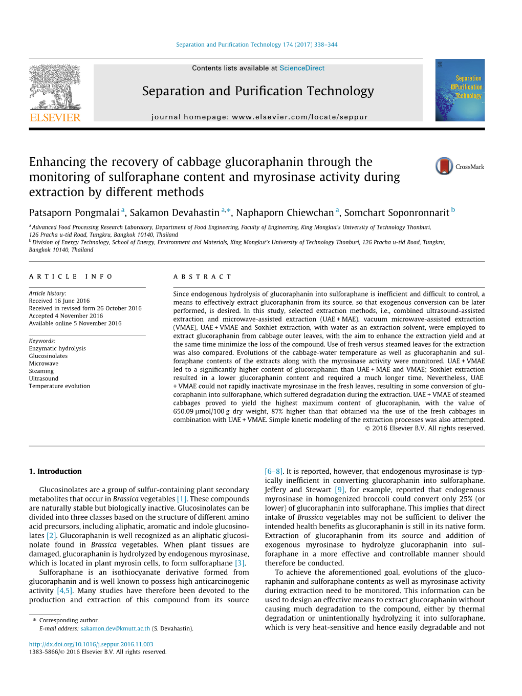 Enhancing the Recovery of Cabbage Glucoraphanin Through the Monitoring of Sulforaphane Content and Myrosinase Activity During Ex