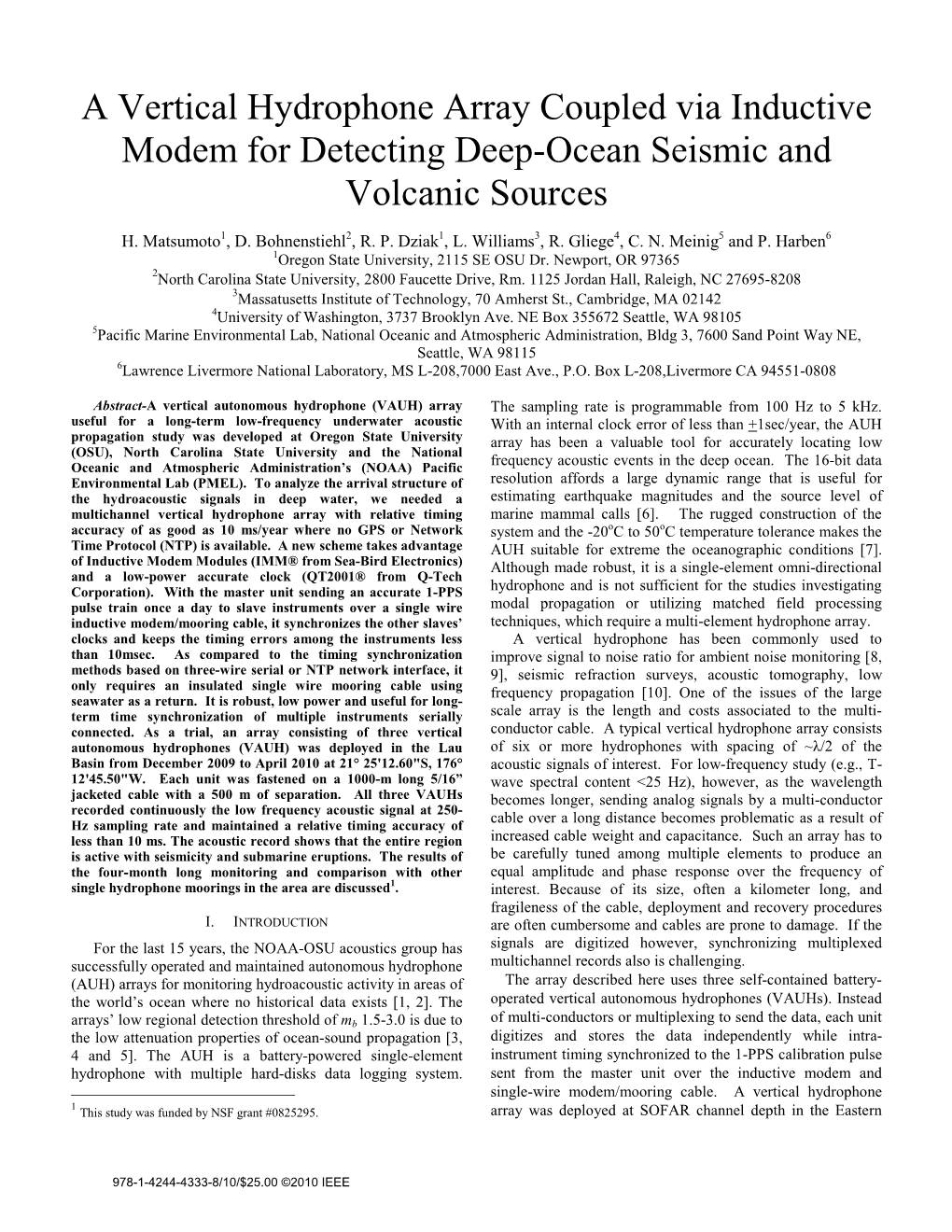 A Vertical Hydrophone Array Coupled Via Inductive Modem for Detecting Deep-Ocean Seismic and Volcanic Sources