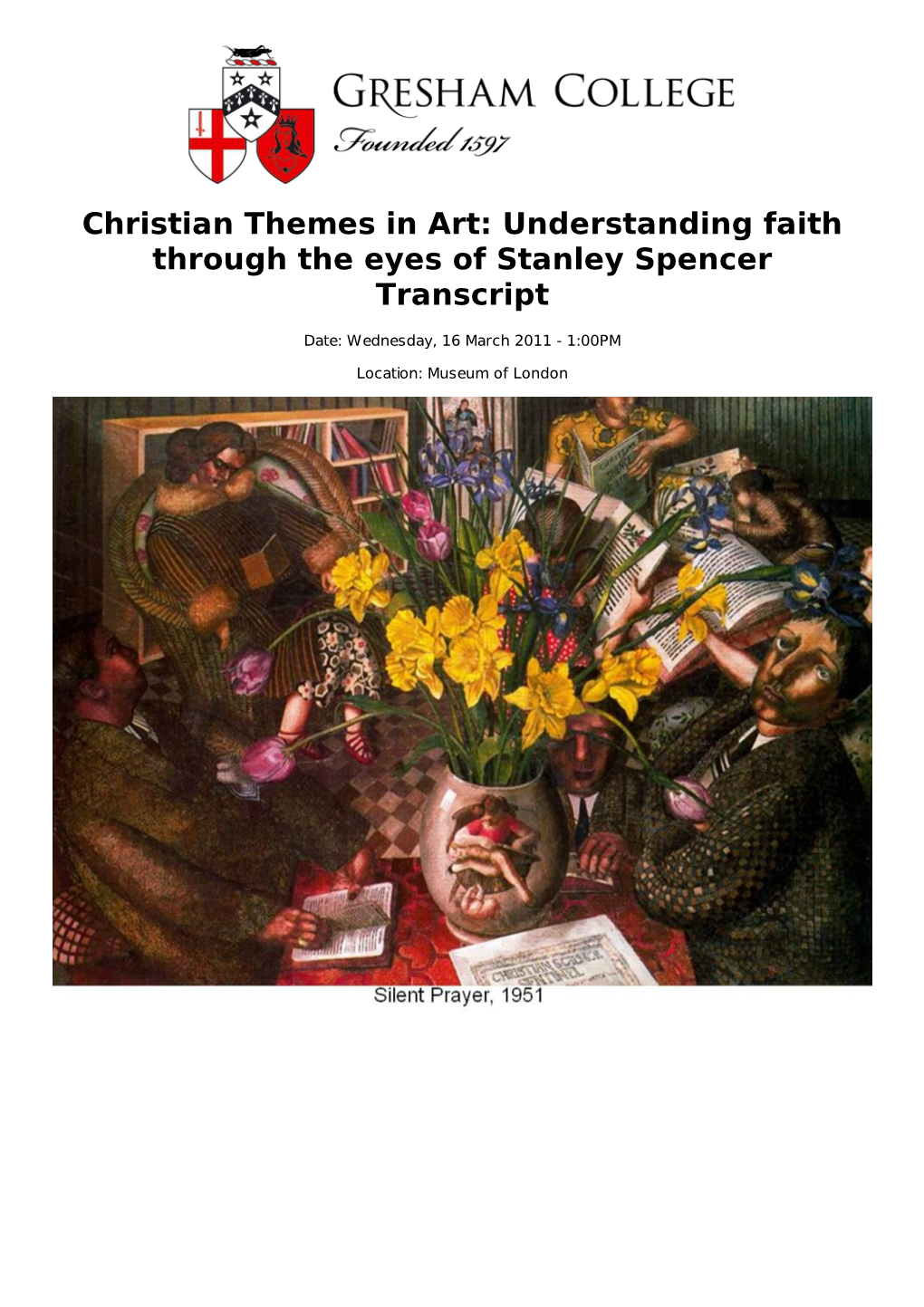 Christian Themes in Art: Understanding Faith Through the Eyes of Stanley Spencer Transcript