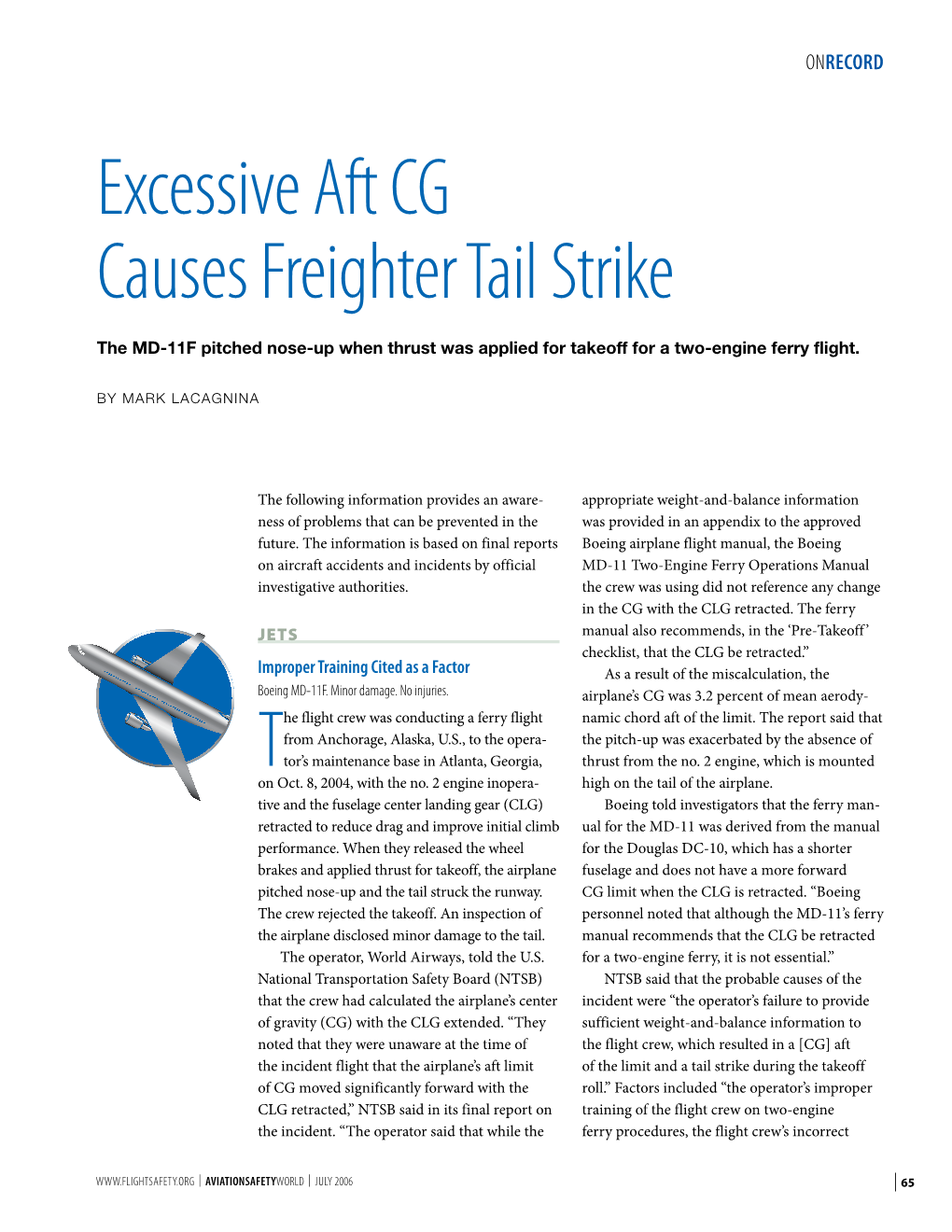 Excessive Aft CG Causes Freighter Tail Strike