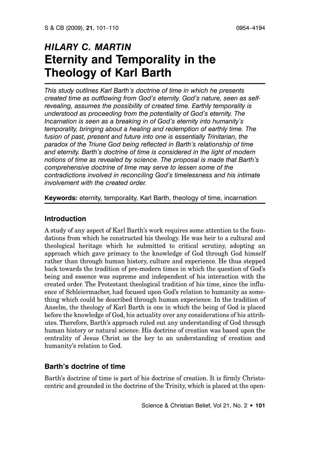 Eternity and Temporality in the Theology of Karl Barth