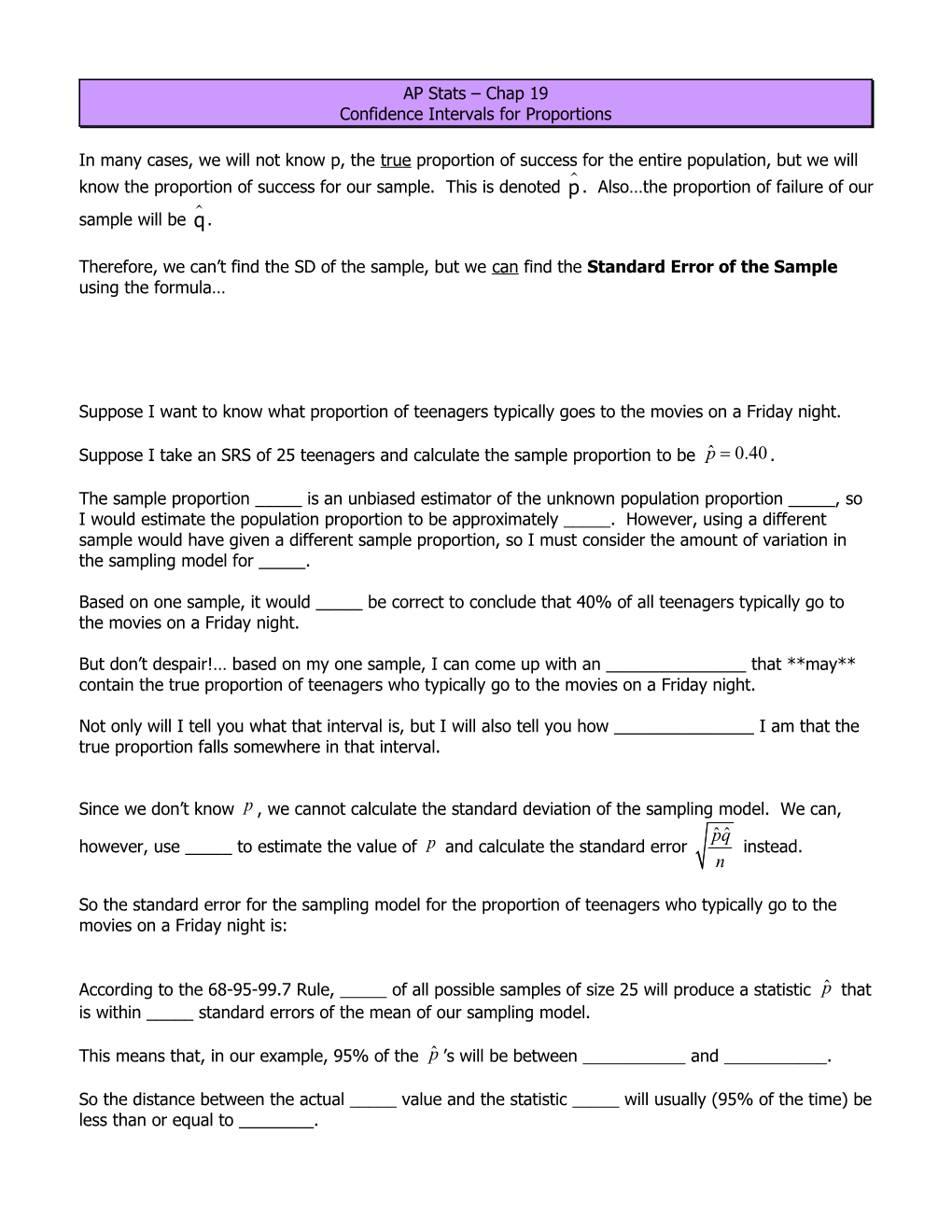 AP Stats Chap 7 Terminology (Vocab)