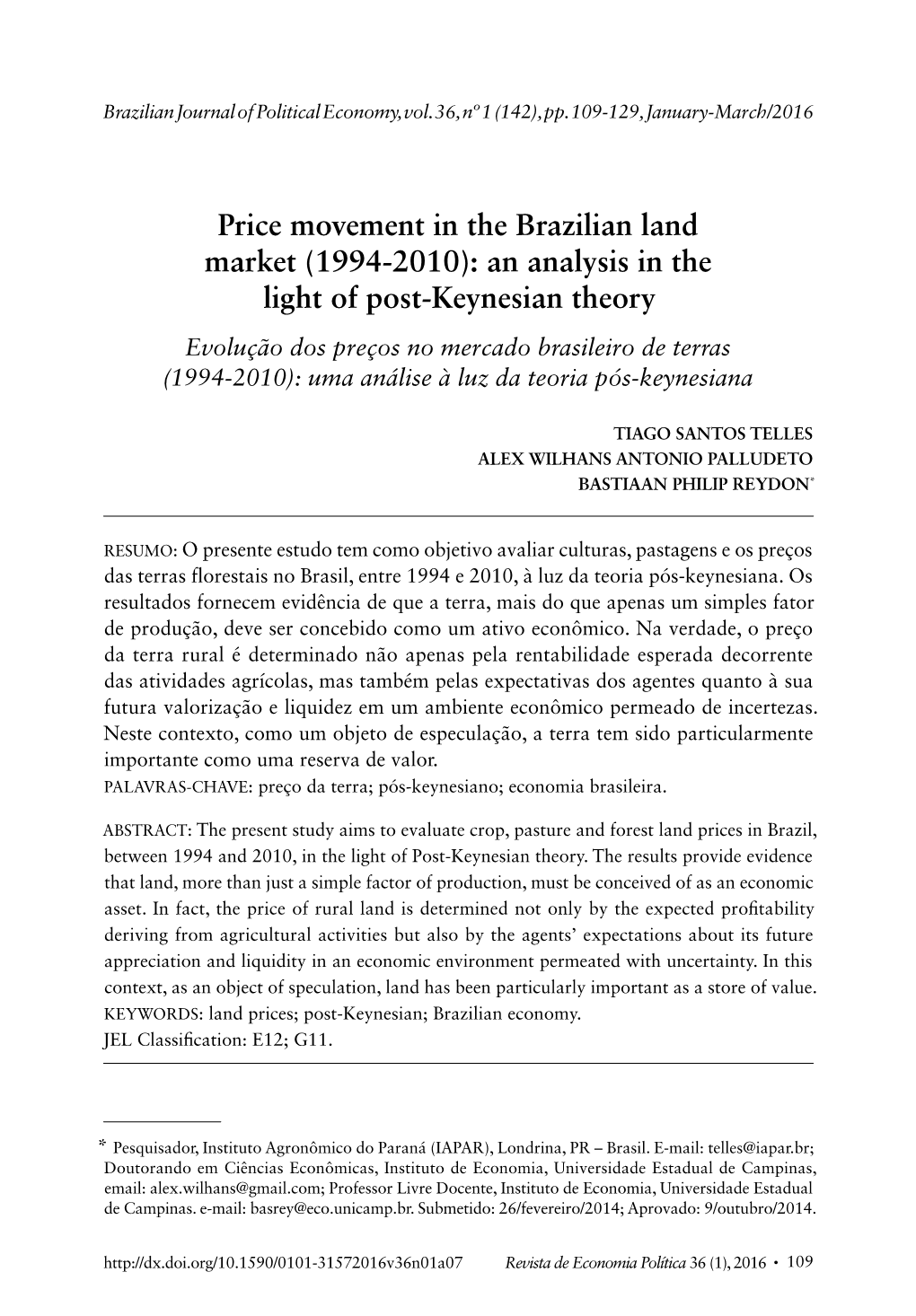 Price Movement in the Brazilian Land Market (1994-2010)